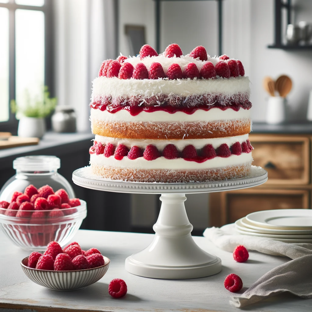 Coconut Raspberry Layer Cake